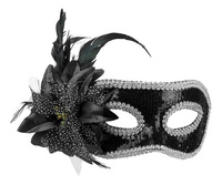 Masque loup vénitien noir avec fleur