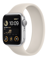 Apple Watch SE 2022 GPS + Cellular 44mm aluminium zilver, Sportband Sterrenlicht