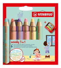 STABILO crayon de couleur Woody 3in1 Pastel - 6 pièces