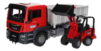 Bruder vrachtwagen MAN TGS met rolcontainer en compacte lader-Rechterzijde