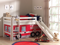 Vipack lit mi-hauteur avec toboggan Pino blanc + rideau de jeu Pompiers-Image 1