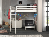 Vipack lit en mezzanine Pino 140x200 cm blanc + canapé-lit et armoire à 2 portes-Image 1