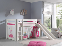Vipack lit mi-hauteur avec toboggan Pino blanc + rideau de jeu Princesse-Image 1