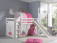 Vipack lit mi-hauteur avec toboggan Pino banc + tunnel de lit et rideau de jeu Princesse-Image 1