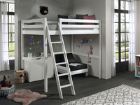 Vipack lit en mezzanine Pino 140x200 cm blanc + canapé-lit et armoire à 2 portes-Image 2