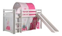Vipack lit mi-hauteur avec toboggan Pino banc + tunnel de lit et rideau de jeu Princesse-Côté gauche