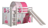 Vipack lit mi-hauteur avec toboggan Pino blanc + tunnel de lit, rideau de jeu et poches de rangement Princesse