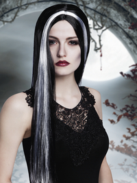 Perruque sorcière noire avec mèche blanche-Image 1