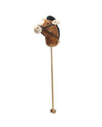 Cheval de bâton marron clair avec roues et son