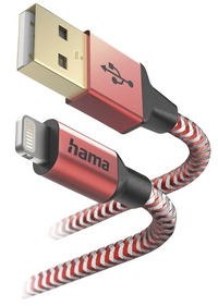 Hama kabel Reflective Lightning naar USB 2.0 rood