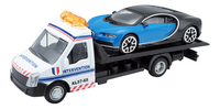 Bburago Vrachtwagen Takelwagen met auto Bugatti Chiron-Rechterzijde