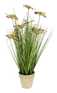 Graminée ornementale artificielle avec papillons jaune