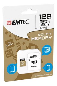 Emtec geheugenkaart microSD XC met adapter Class 10 Gold+ 128 GB-Linkerzijde