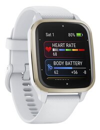 Garmin smartwatch Venu Sq 2 Cream Gold met wit siliconen bandje-Linkerzijde