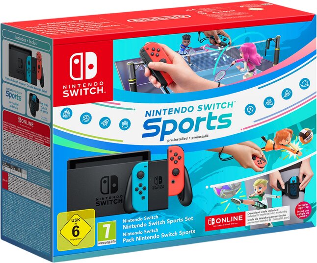 Nintendo Switch Console avec Switch Sports et 12 mois d'abonnement NSO + une sangle de jambe