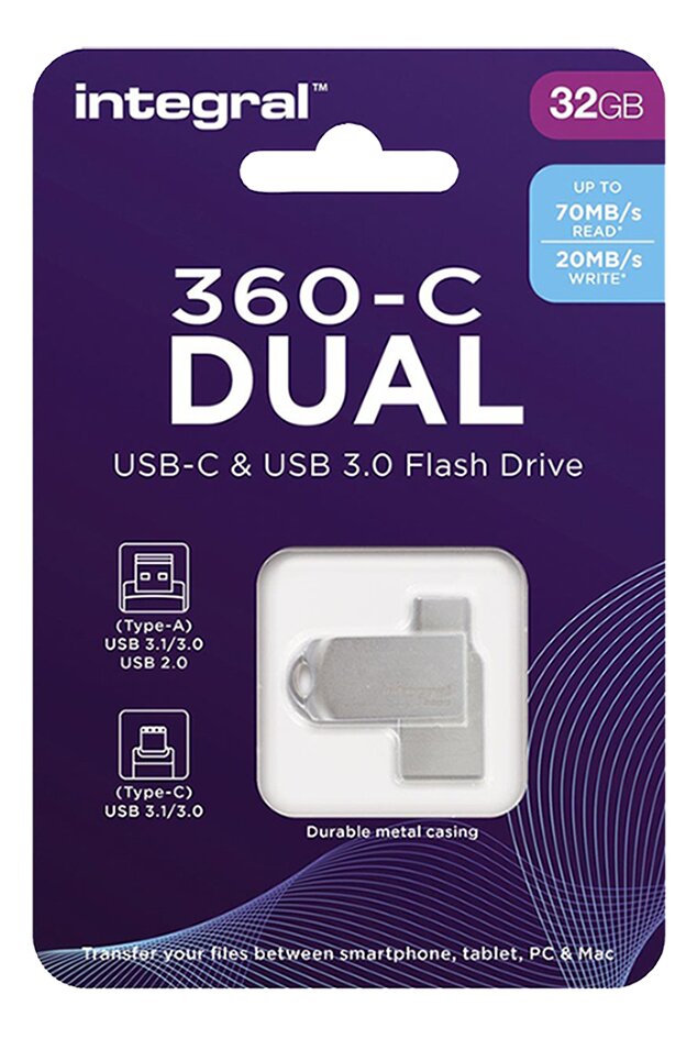 Integral USB-stick Dual USB USB-C 32 GB zilver