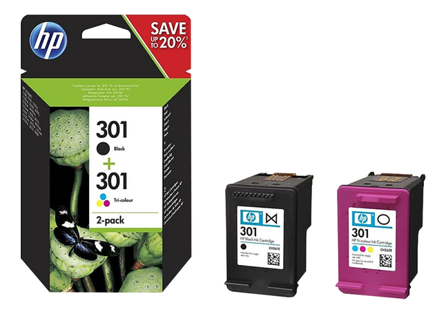 HP 2 inktpatronen 301 Combo pack: Black + Tri-Colour