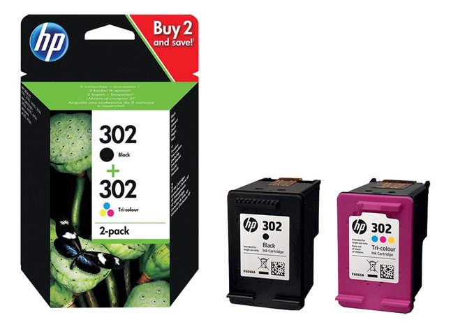 HP 2 inktpatronen 302 Combo pack: Black + Tri-Colour