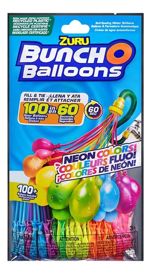 Bunch O Balloons Neon Splash Lot de 3 ballons à eau auto-scellants à remplissage rapide 100 