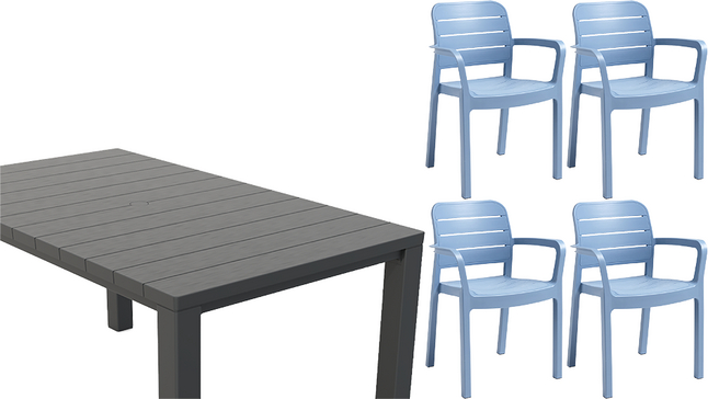Chaise longue Neuropathie snel Keter tuinset Julie/Tisara grafietgrijs/blauw - 4 stoelen kopen? | Bestel  eenvoudig online | DreamLand