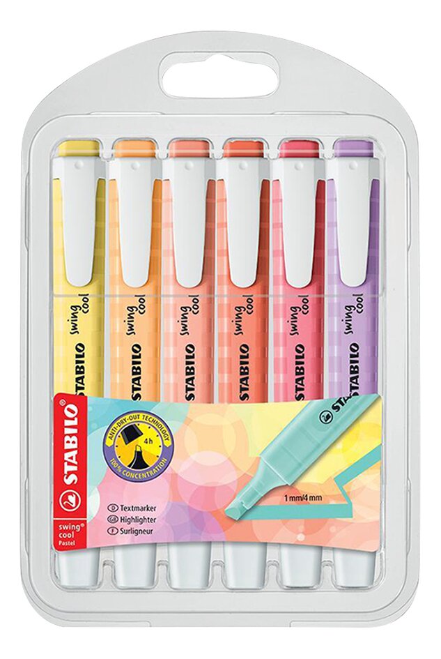 STABILO fluostift Swing Cool Pastel Warme Kleuren - 6 stuks