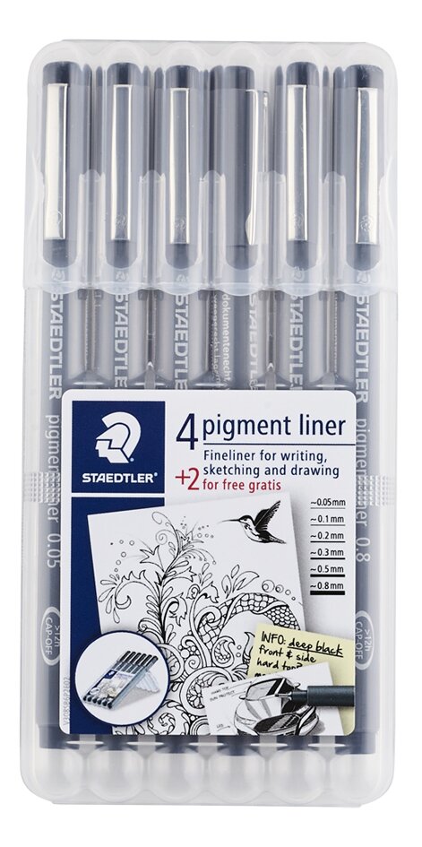 STAEDTLER Tekenpen Pigment Liner Fineliner - 6 stuks