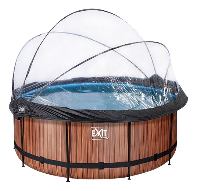 EXIT piscine avec coupole et pompe à chaleur Ø 3,6 x H 1,22 m Wood