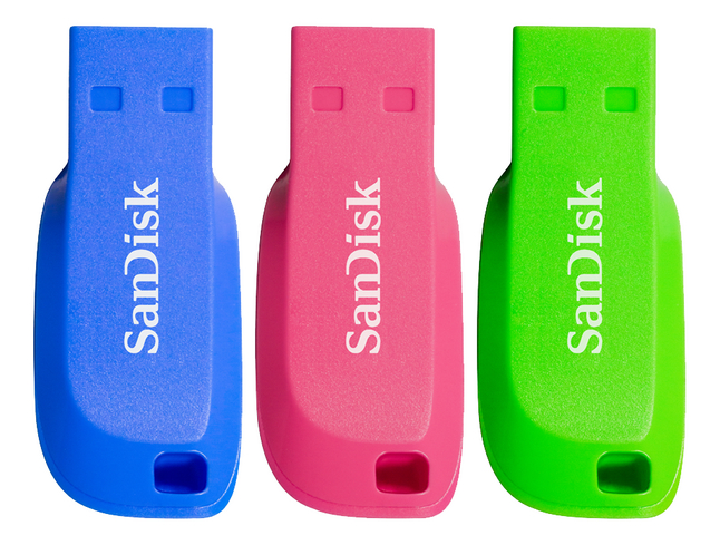 SanDisk USB-stick Cruzer Blade 32 GB blue-pink-green - 3 stuks