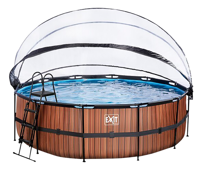 EXIT piscine avec coupole et pompe à chaleur Ø 4,5 x H 1,22 m Wood