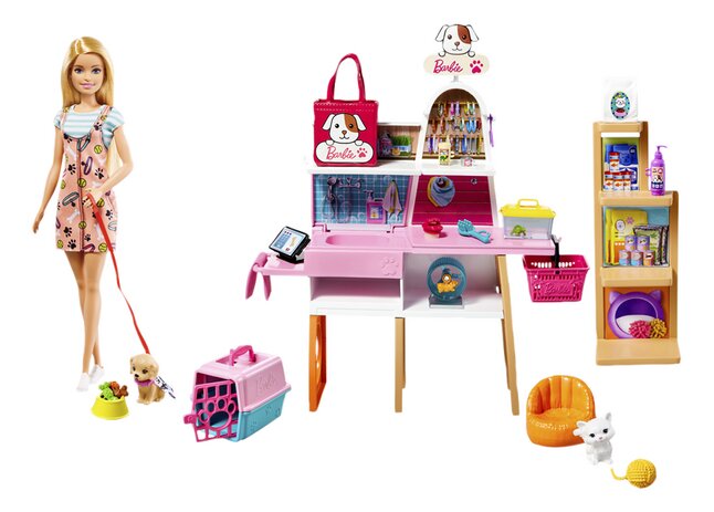Barbie Careers Dierenwinkel Speelset - met 4 Huisdieren, Verzorgingsplek, Toonbank & Kassa