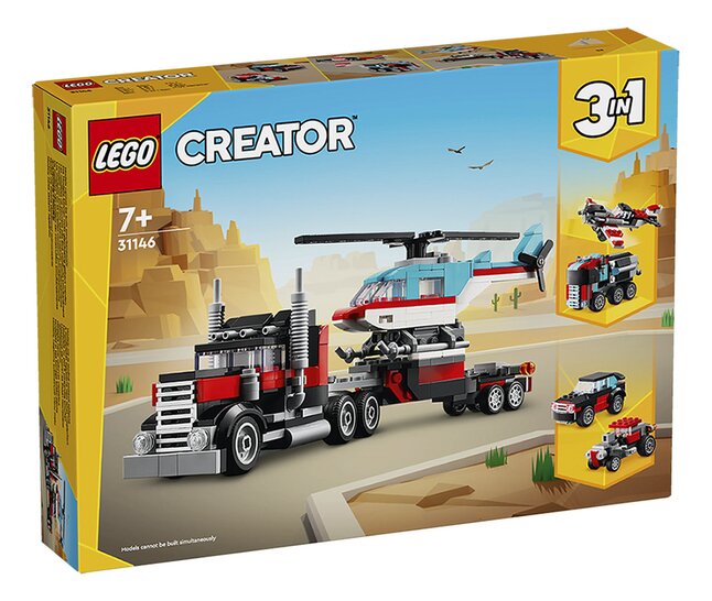 LEGO Creator 3 en 1 31146 Le camion remorque avec hélicoptère