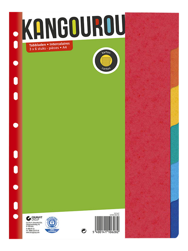 Kangourou tabbladen van karton A4 - 18 stuks
