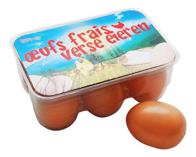 Speelset 6 plastic eieren in een doosje