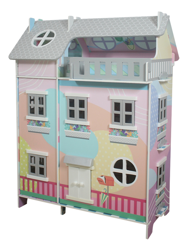 Houten poppenhuis voor kleine popjes met 9 accessoires - H 76 cm