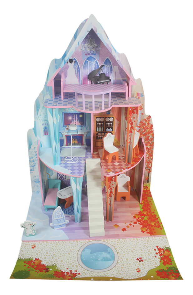 Maison de poupées en bois Château de glace avec 9 meubles - H 108 cm