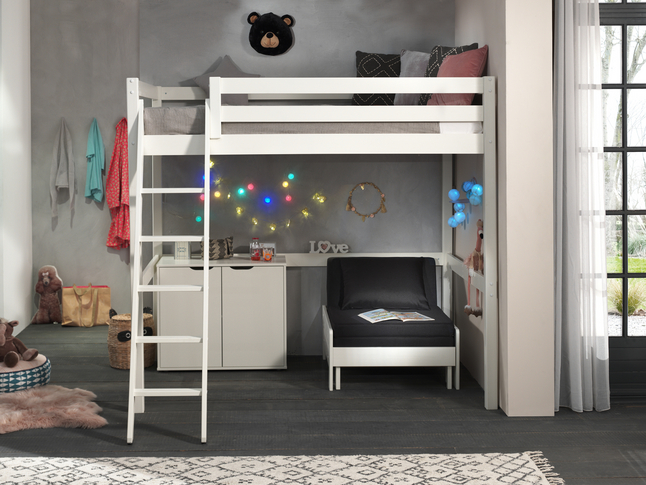 Vipack lit en mezzanine Pino 140x200 cm blanc + canapé-lit et armoire à 2 portes