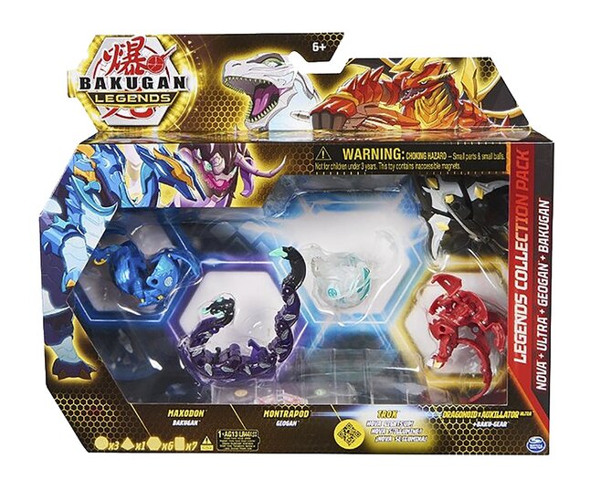 Bakugan Legends Collection Pack de 4 Maxodon Bakugan, Montrapod Geogan, Trox Nova, Dragonoid x Auxillator Ultra