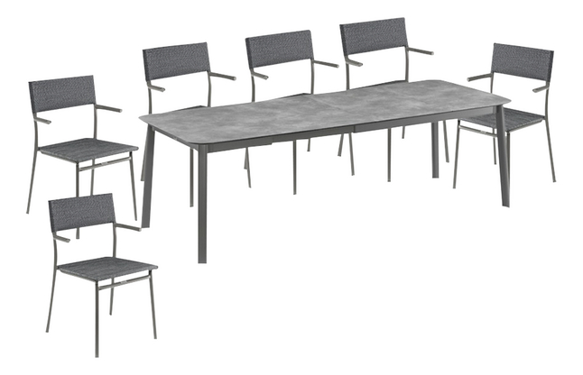 Lafuma tuinset Oron betonlook verlengbaar - 6 stoelen antraciet