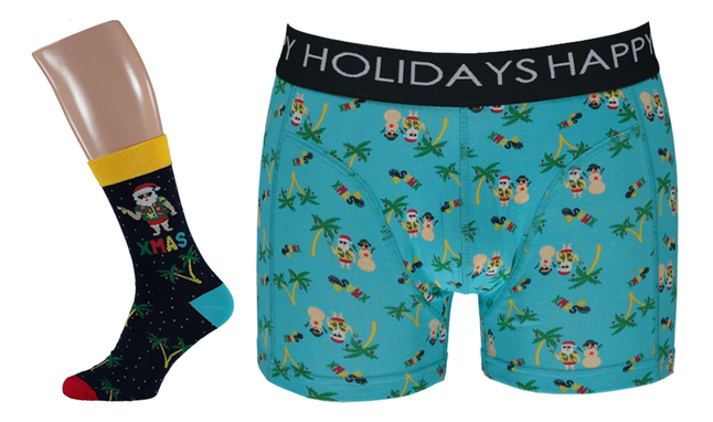 Geschenkset boxershort + sokken Kerst Happy Holidays XL