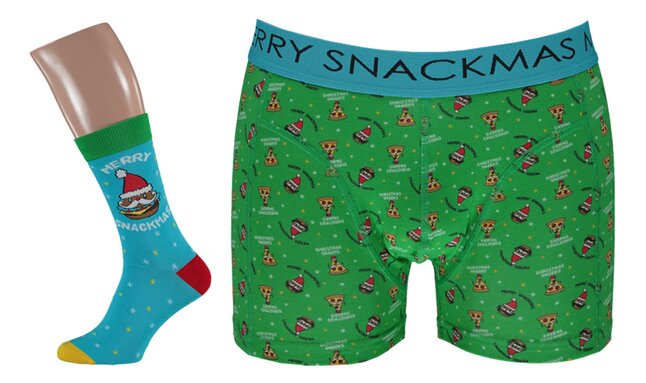 Geschenkset boxershort + sokken Kerst Merry Snackmas