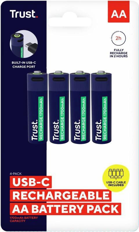 Trust Pile rechargeable USB-C Rechargeble Batteries 4 pcs AA