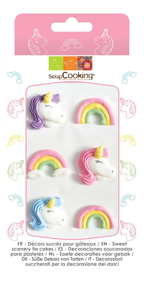 ScrapCooking deco suikerfiguren Unicorn - 6 stuks
