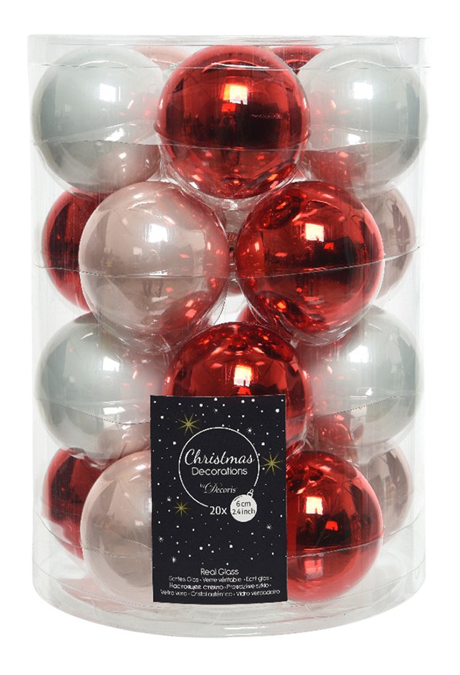 Boule De Noël Rougeroseblanc 20 Pièces