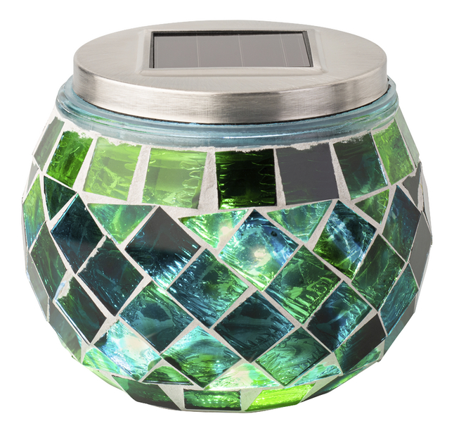Decoris décoration lumineuse solaire pot avec mosaïque vert