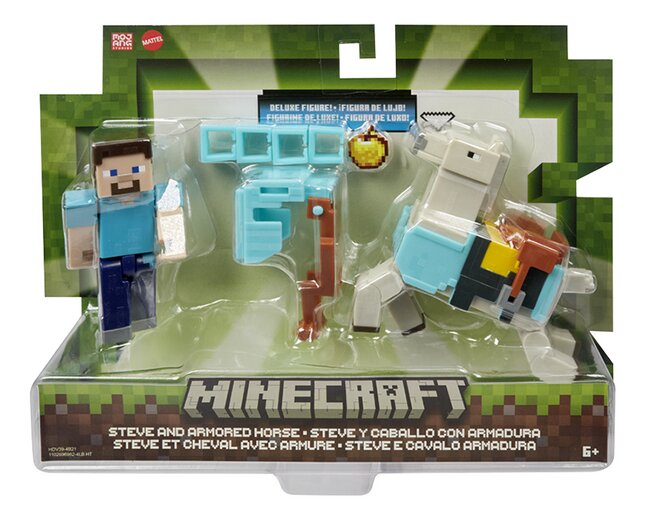 Figurine articulée Minecraft Créer-Un-Bloc - Steve et Cheval avec armure