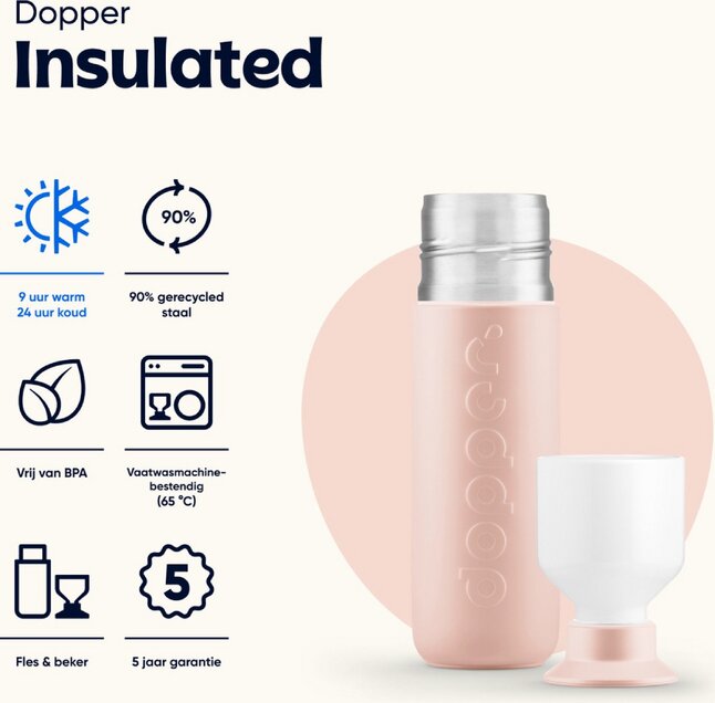Dopper Gourde Insulated Pebble Peach Peach 350 ml