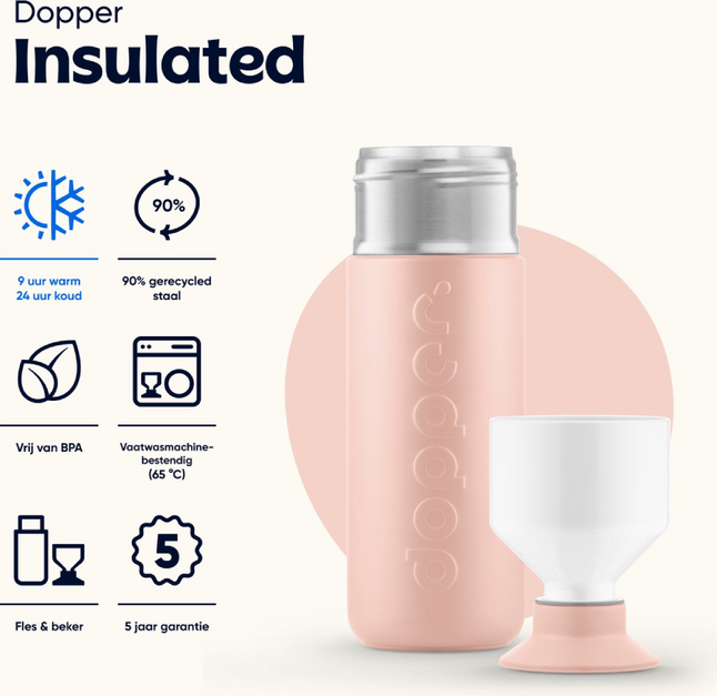Dopper Gourde Insulated Pebble Peach 580 ml
