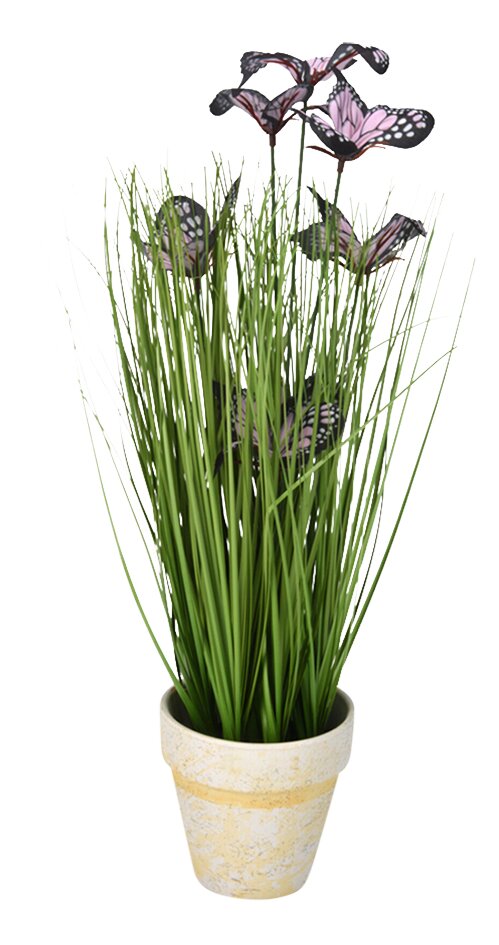 Graminée ornementale artificielle avec papillons rose