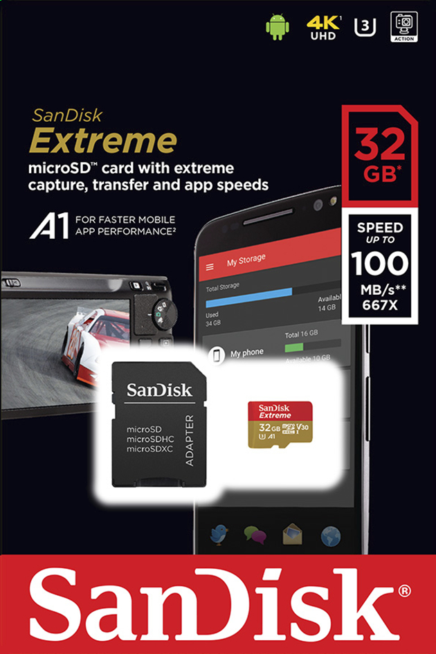 SanDisk geheugenkaart microSDHC Extreme 32GB Class 10 A1 V30 U3
