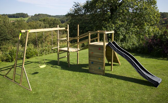 BnB Wood portique Madagascar Commando Monkey Bar avec toboggan anthracite